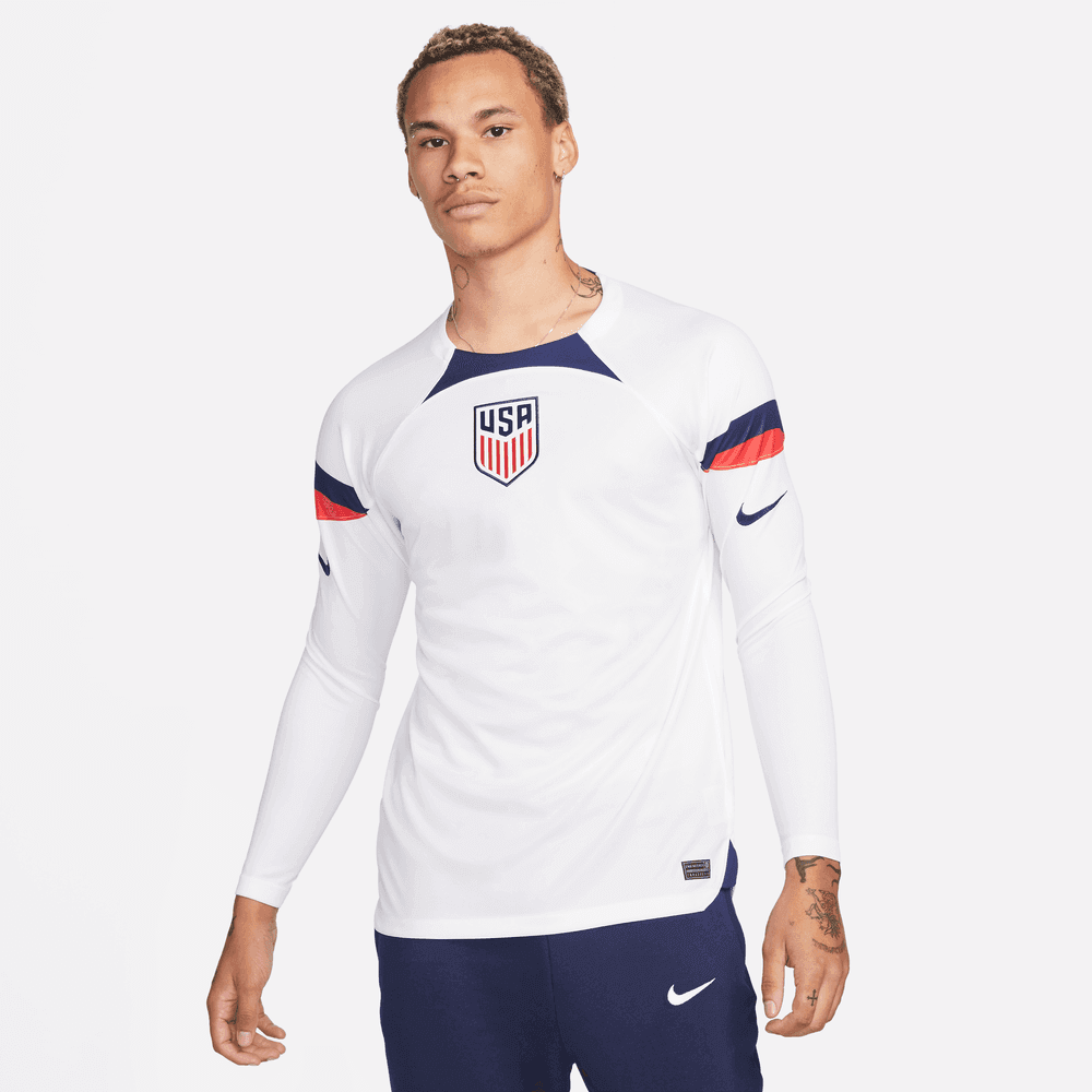 Nike, Maglia a manica lunga Nike 2022-23 USA Home Bianco-Blu scuro